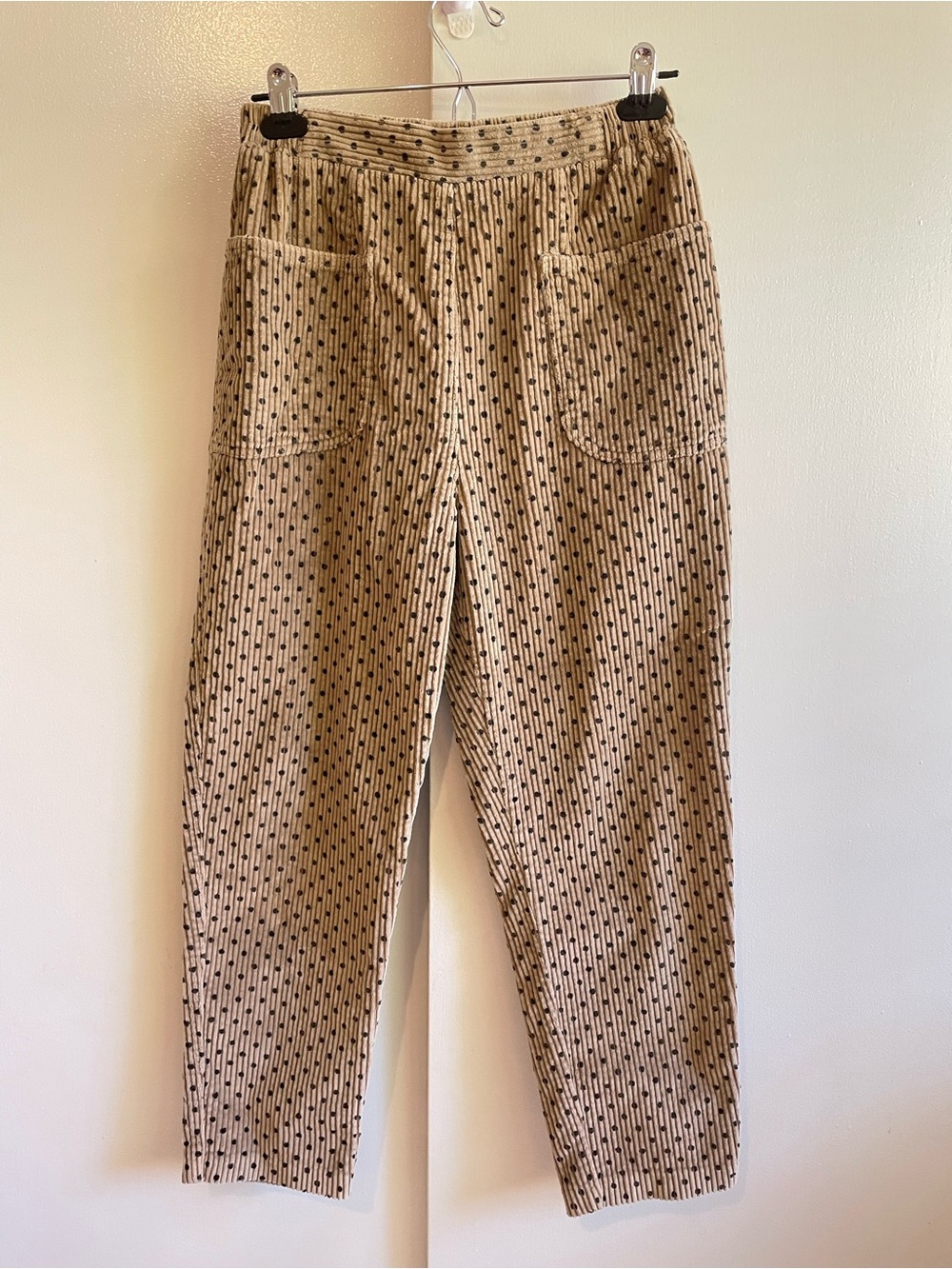 80s 90s Vintage Polka Dot Corduroy Trousers Beige Cottagecore Dark Academia M/L
